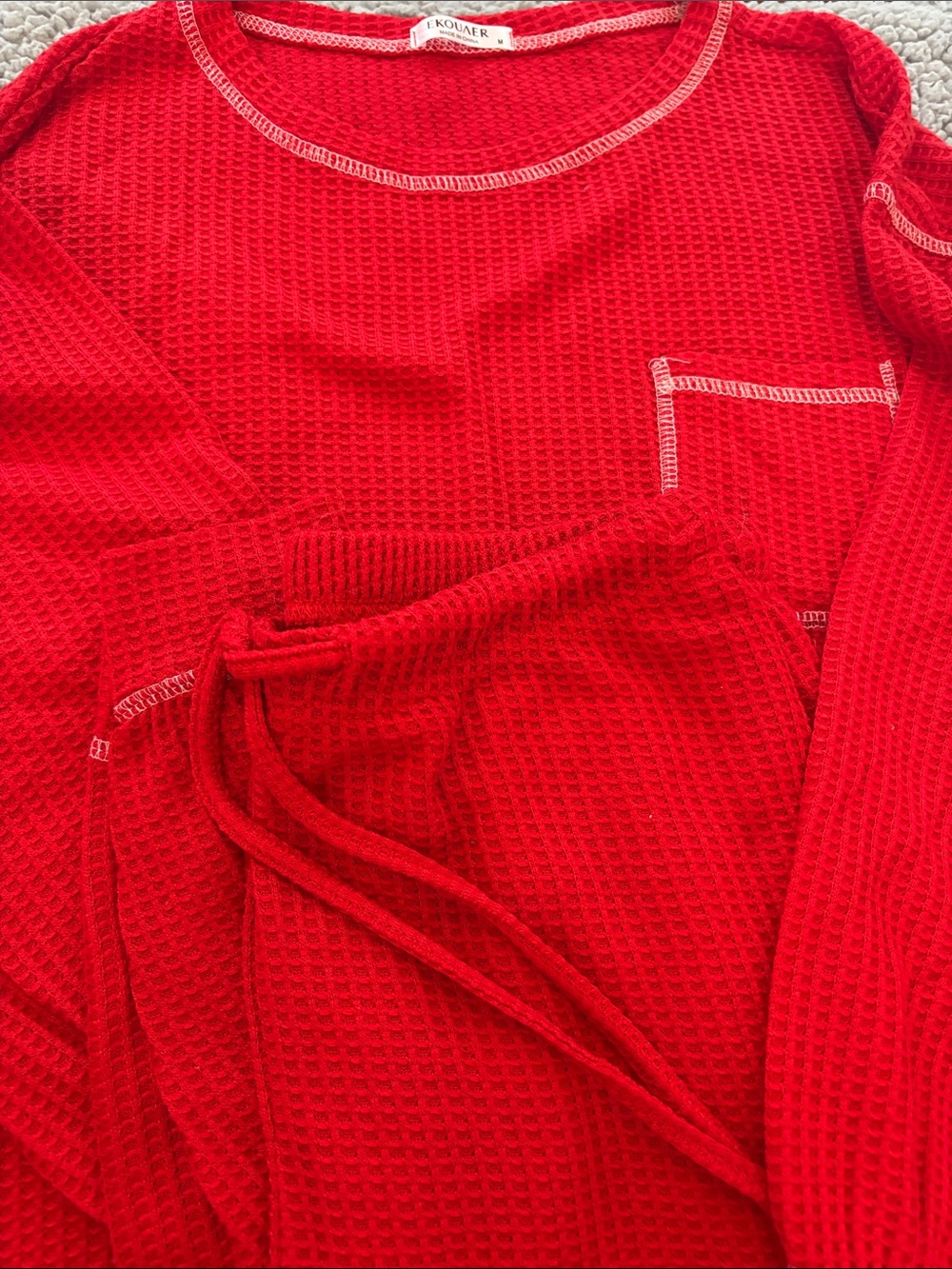 NWOT EKOUAER Womens Red Waffle-Knit Pajama Lounge Set
